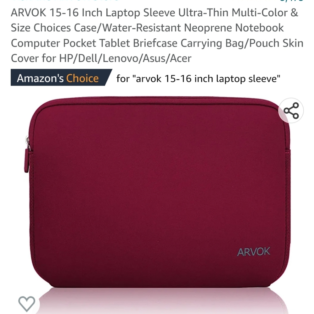 Burgundy laptop case , sleeve size 15-16 inch new just recived, water re…